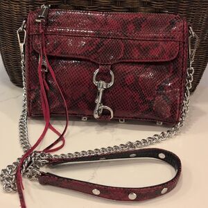 Rebecca Minkoff Sunday Mini Burgundy Snakeskin Print Leather Crossbody Bag
